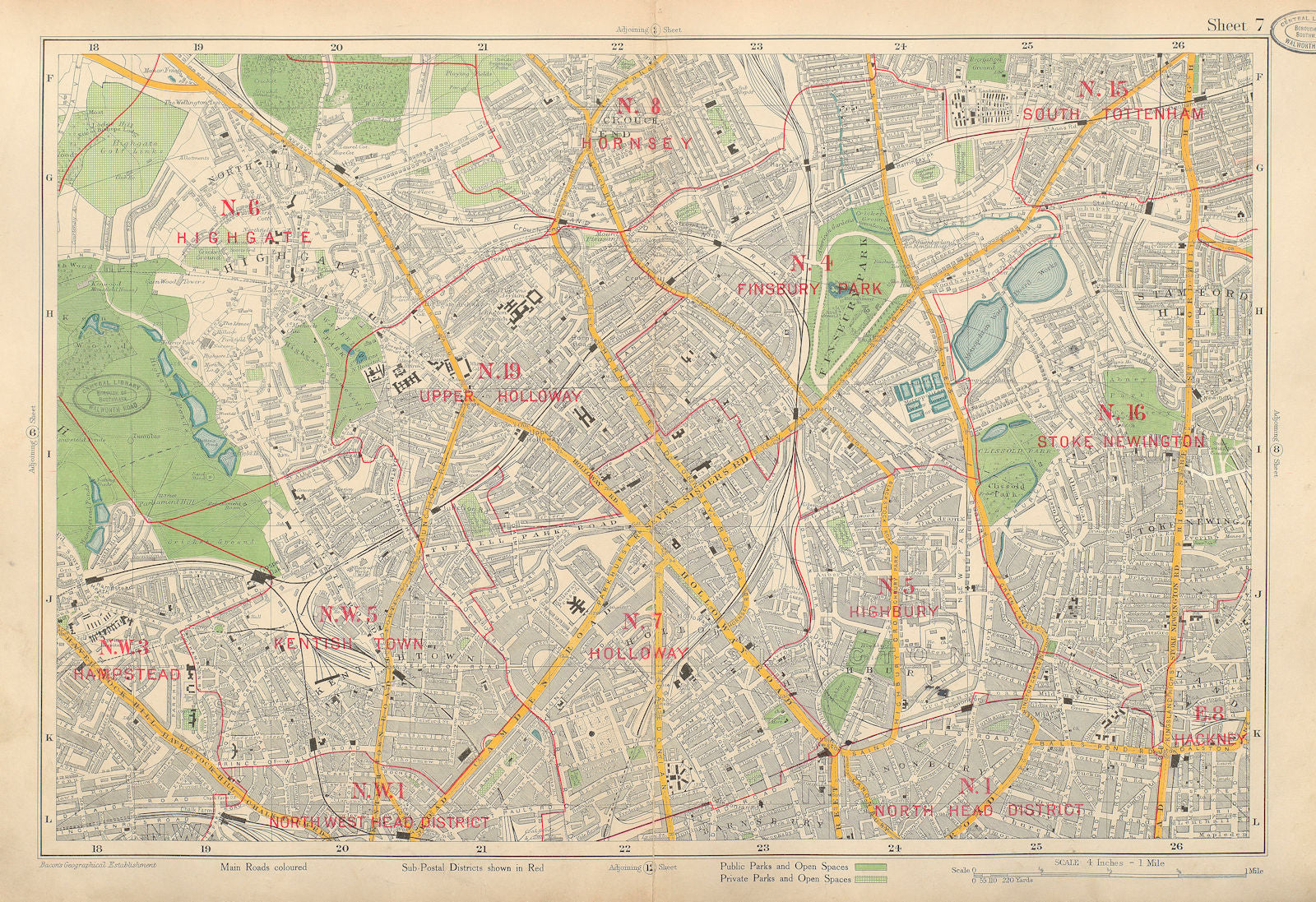 N LONDON Finsbury Park Holloway Highgate Stoke Newington Camden. BACON 1934 map